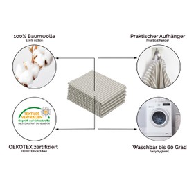 ZOLLNER Set of 5 Tea Towels 100% Cotton 50 x 70 cm Taupe White Stripes