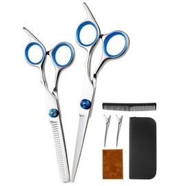 Uandmeluck Haircut Scissors Set Low Plow Ratio Hair Cutting Scissors High Quality Stainless Steel with Case, Clip, Comb, Beginner, Professional, Hairdresser, Barber, Home Use
