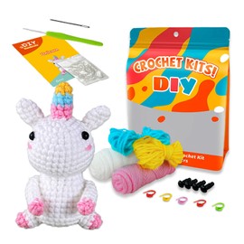 Afufu Crochet Set for Beginners, DIY Crochet Set Sewing Kit for Children Adults Birthday Gift, Unicorn Animals Crochet Creative Knitting Set for Beginners Children from 8 Years with Crochet Hooks Yarn