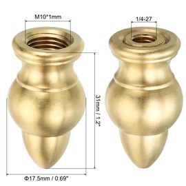 PATIKIL 1.2" Tall Brass Lamp Finials Cap Knob, 2 Set Lamp Screw Holder Tapped 1/4-27 for Table and Floor Lamp Shade Decorations