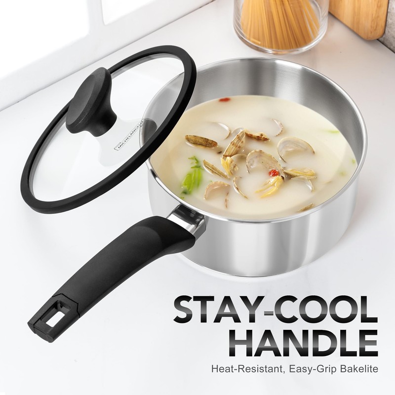 MICHELANGELO Stainless Steel Saucepan with Lid 1QT & 2QT &