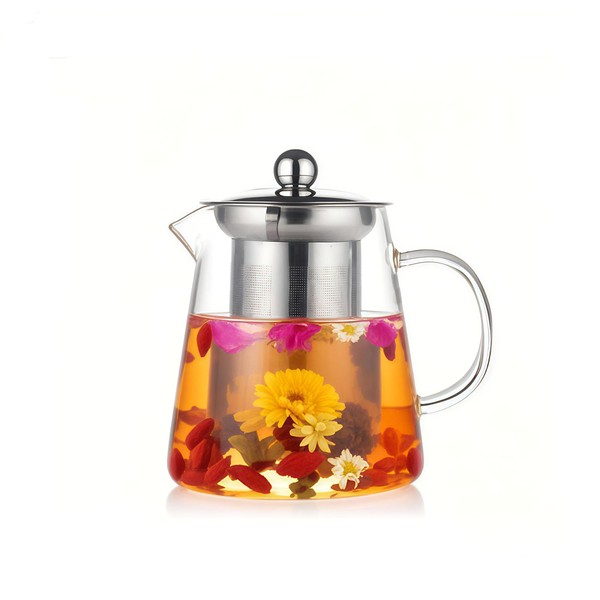Glass Teapot with Stainless Steel Infuser, Borosilicate Tea Kettle, Clear