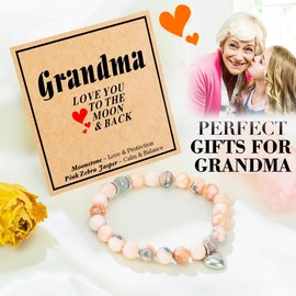 VICKHU Mothers Day Gifts for mom auntin grandma mommy Crystal Moonstone Bracelet for mom Birthday Thanksgiving Day Christmas Valentine's Day Gifts for mom auntin grandma(grandma-pink)