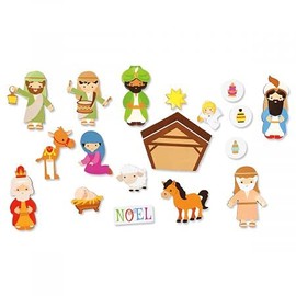Christmas Nativity Magnets - 2 Sets of 18 Magnets Each, Religious Kitchen Decor, Kid Holiday Activity, Manger 3.5" x 3-3/4 Inches