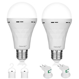 2 Pack Emergency Rechargeable Light Bulbs,Battery Operated Backup Light Bulb 9W E27 8500K 1200mAh White Equivalent Self-Charging LED Light Bulbs for Power Outage Camping Outdoor Activity