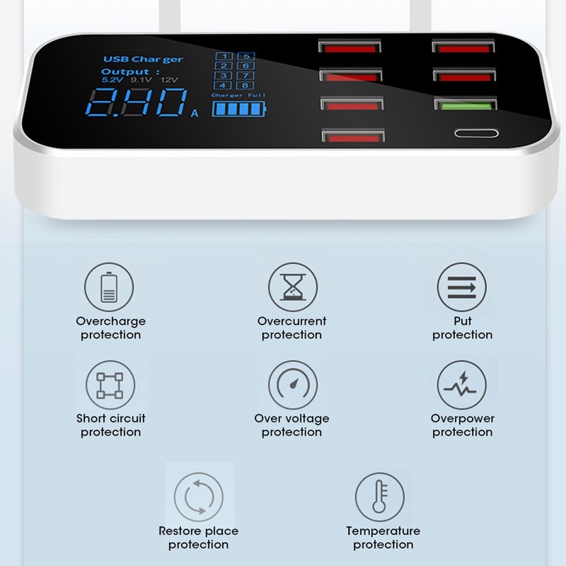 8 Ports Multiple USB Fast Chargers Charging Station Hubs Digital