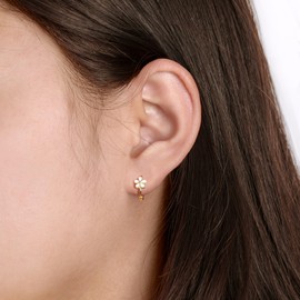 Solid Silver Huggie Earrings; S925 Hoop Earrings; Small Flower Huggie Earrings; 14K Gold Plated on S925; hyperallergic Earrings; (Gold, Small(inner 6mm))