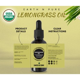 Earth N Pure Lemongrass Essential Oil | Steam Distilled | for Home Diffuser, Skin & Hair Care | with Glass Dropper -100 ML