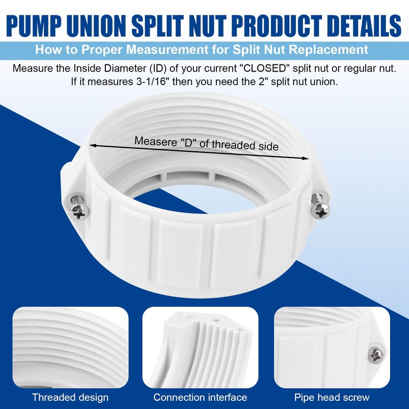 2" Spa Hot Tub Heater Split Nut Unions with Screw