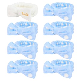 Semato Bachelorette Party Favor Set Bride Spa Headband Bride Headband and Bridesmaid Headband Skincare Headbands for Women Cute Bow Head Bands Party Supplies (1 bride+ 7 blue dot)
