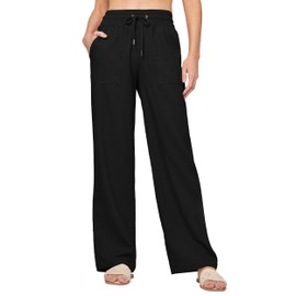 Willit Women Linen Pants Wide Leg Casual Palazzo Pants Cotton Linen Lounge Beach Summer Pants with Pockets 29" Black L
