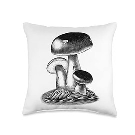 Porcini Edible Mushrooms Fungi Foraging Cottagecore Vintage Throw Pillow
