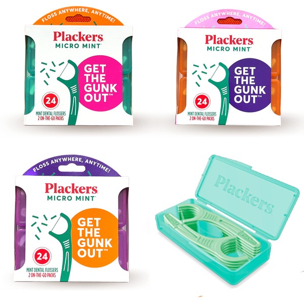 Plackers Micro Mint Dental Flossers with Toothpicks in Small Handy Travel Case of 12 Count (6-Pack)