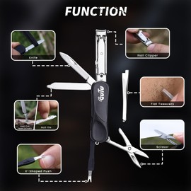 OUTU Keychain Nail Clippers Multitool, 7 in 1 EDC Utility Tool with Nail Clipper, Scissors, Gifts for Him Men Husband Dad Boyfriend (Black)