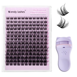 WENDY Natural Lash Clusters Kit D Curl Volume Eyelashes Clusters Ultra Thin Eyelash Roots Individual Lashes DIY Soft Comfortable Lash Extension with Eyelash Curler(WD01-D-10-18MM Kit）