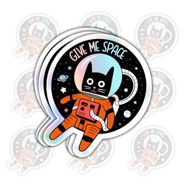 3 Pcs Give Me Space Astronaut Cat Sticker Gifts for Cat Lovers, Space Enthusiasts, Sci-Fi Fans, Introverts, Galaxy Dreamers, Cosmic Humor Seekers, Nerdy Friends, Astronomy Students – 3"x3"