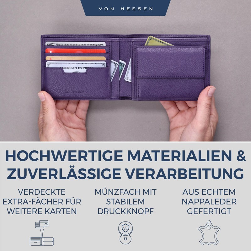VON HEESEN Men's Leather Wallet with RFID Protection - Genuine