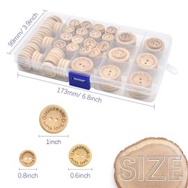 150 Pcs Wooden Handmade Buttons Sewing Round 2 Holes Buttons for Sewing Clothing Accessories, DIY Crafting Projects Decorations (15mm/20mm/25mm)