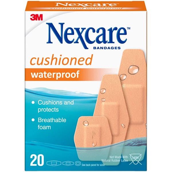 Nexcare Waterproof Cushioned Bandages, 20 Count