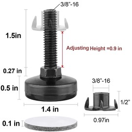 Voyzdx niveladores de Muebles,Patas de nivelación Ajustables de Muebles para mesas, gabinetes de Silla, sofá, Rosca de 3/8 a 16 Pulgadas con 4 en T de Tornillo Ajustable, 4 Almohadillas de Fieltro