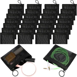 30 Mini Bolsas de Malla con Cremallera Estuche Pequeño Negro de Nailon con Cremallera Bolsa de Malla de Belleza Portátil Monedero de Malla para Viaje Llavero Cosmético (4 x 3 Pulgadas)