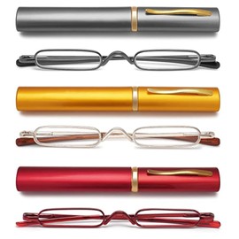 Hubeye 3 Pairs Mini Reading Glasses Compact Spring Hinged Slim Pocket Readers with Pen Clip for Easy Carry +3.0
