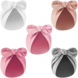 AQOKKA Newborn Baby Girl Hats with Bow Cotton Toddler Infant Beanie Cap Newborn Hospital Hats for Baby Girl Kid 0-24 Months