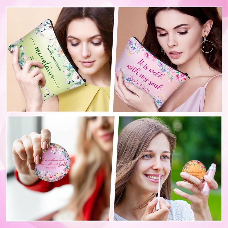 20 Pcs Inspirational Gifts Makeup Bags Bulk Mirrors, Bible