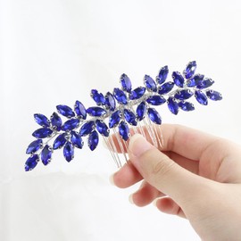 Brihasory Luxurious Wedding Hair Comb Full Rhinestones Bride Hair Accessories for Party Prom Bridal Side Hair Combs for Women Bride Girls Hair Decoration(Blue)