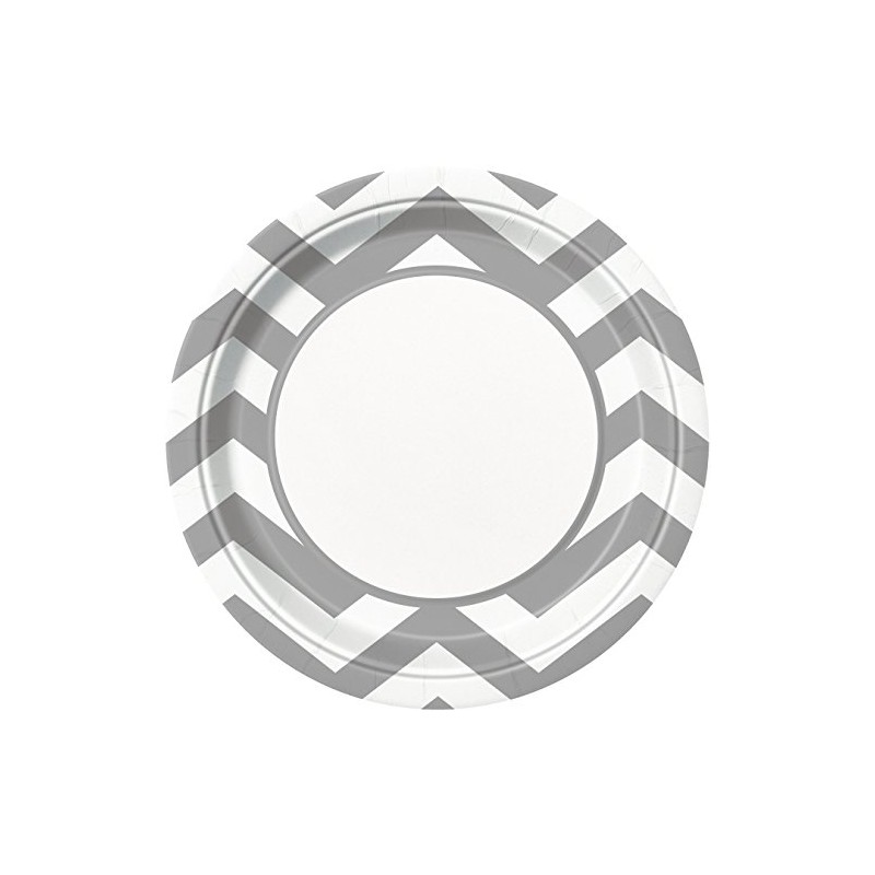 Unique Party 38615 - 23cm Silver Chevron Party Plates, Pack