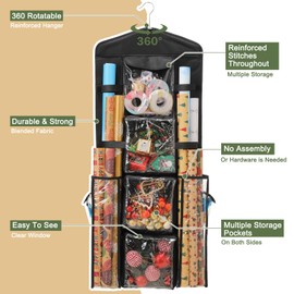 EXLIFBAG Wrapping Paper Storage, Gift Wrap Organizer Holder Double-Sided Hanging Gift Bag Storage Organizer, Black