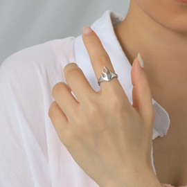SILVERCUTE Teen Girls Adjustable Silver Ring For Women Open Rings Flame Thumb Rings Aesthetic