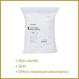 McKesson Cotton Balls, Non-Sterile, Maximum Absorbency, Large, 1000 Count, 1 Pack