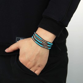 KELITCH 3 Wrap Bracelets for Women Turquoise Bracelets Silver Metal Nugget Cuff Leather Bracelets 063, Leather, Turquoise metal mix