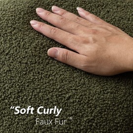 Foindtower Pack of 2, Curly Faux Fur Decorative Throw Pillow Covers Soft Plush Cushion Case with Zipper Cozy Boho Lumbar Pillowcase for Home Living Room Couch Bed Sofa 12 x 20 Inch, Moss Green