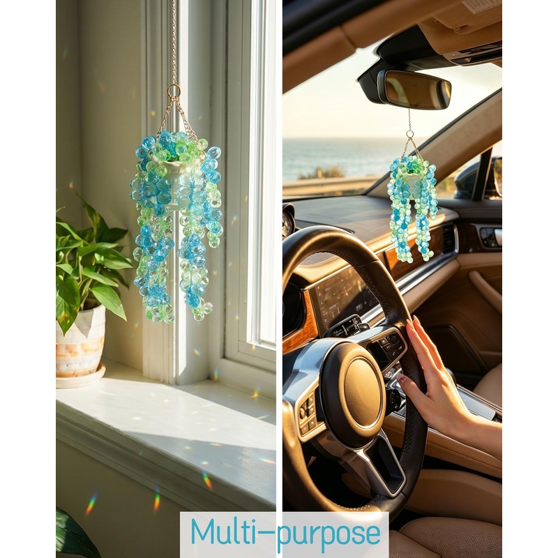 Beaded Succulent Car Charm - Cute Plastic Hanging Plant Ornament,