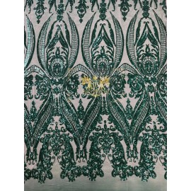 Mia Fabrics Inc. Iridescent Sequins - Teal Green - Mesh Damask Design 4 Way Stretch Fabric