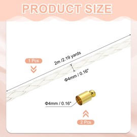uxcell 4mm 2.19 Yards Braided Leather Cords, Round Soft Jewelry Leather Rope for Jewelry, Tie Making, Necklaces, White