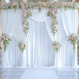 20ft x 10ft White Backdrop Curtains Panels for Party Wrinkle Free Fabric Backdrop Drapes Decorations Cloth for Wedding Baby Shower Photography Engagement Bridal Shower Gender Reveal Background Curtain