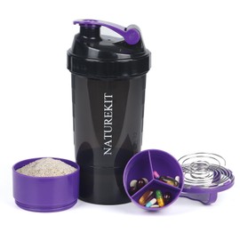 NATUREKIT Shaker Bottle,Protein Shaker with Powder Storage Container 18oz, Leak Proof ，Gym Bottle Portable Pre Workout for Mix & Drink Shakes & Smoothies,Dishwasher Safe,Purple | NATUREKIT
