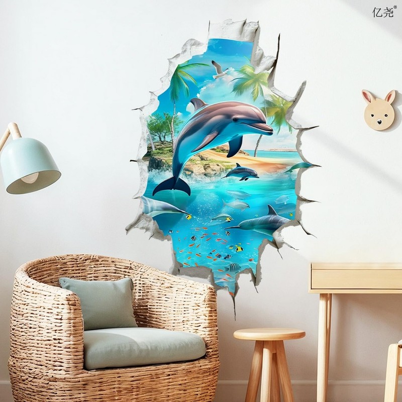 Break Through Wall Effect Ocean Themed Static Electricity Window Decorations