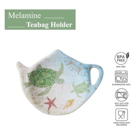 Supreme Housewares Tea Bag Holder Set of 4, Teapot Shaped Tea Bag Coasters Spoon Rests Saucer Seasoning Dish Set Teabag Holder (Sea Turtle)