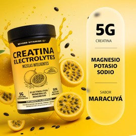 BEYOND VITAMINS Creatina Monohidratada con Electrolitos y Ciclodextrina para Mejor Absorción e Hidratación Bebida Efervescente con Vitaminas y Minerales Sin Azúcar 30 Porciones (Maracuyá)