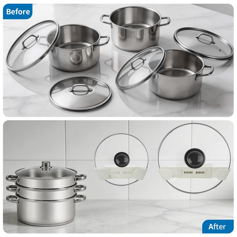 4pcs Adjustable Universal Pot Lid Holder Organizer, Pan Lids Organizers