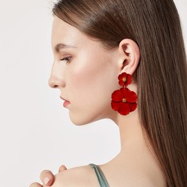 WUWEIJIAJIA Boho Flower Stud Earrings with White Pearl for Women Lover and Friends Flower Shaped Daisy Dangle Drop Earrings with Gold Flower Bud (3-Red)