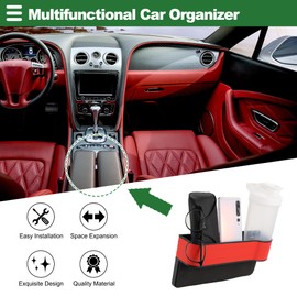 Motoforti Universal Car Seat Gap Filler with Cup Holder Front Seat Gap Filler Car Seat Gap Organizer Car Storage Accessories, Right Side, Leather, Red