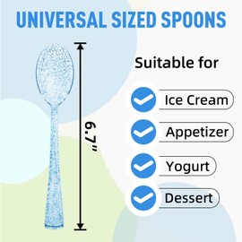 50 Pcs Blue Plastic Spoons Blue Glitter Silverware Heavy Duty Plastic Utensils Disposable Cutlery Set for Brithday, Baby Shower, Picnic