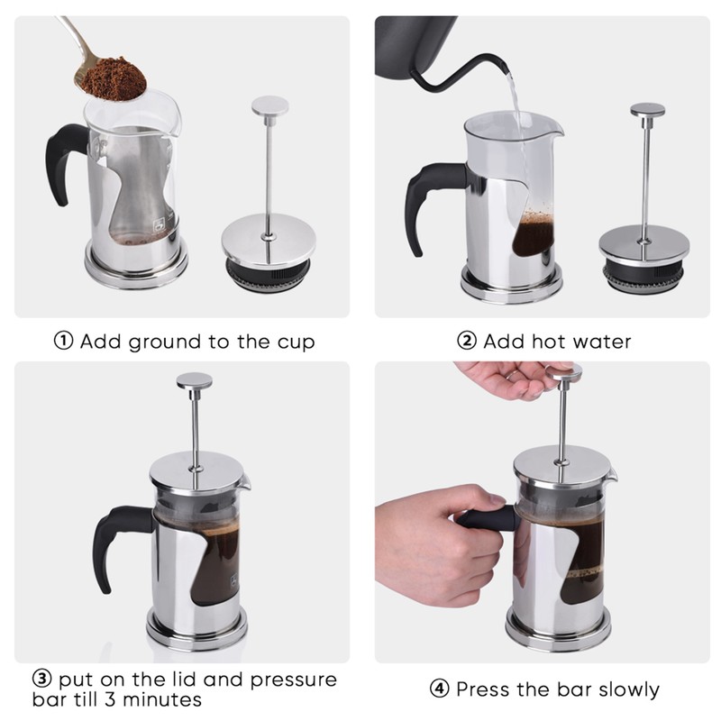 350ML 304 Stainless Steel & Glass Heat Resistant French Press