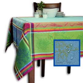 Sweet Us Wipeable Tablecloth Spill Resistant Teflon Coated Floral Cotton French Provencal Jacquard Tablecloth for Rectangle Tables Sunflower Olivier Vibrant, Turquoise Green Burgundy, 62 x 98 in
