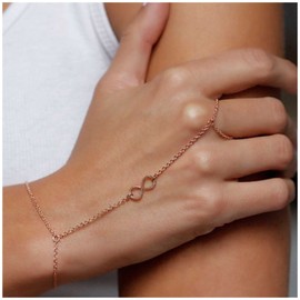 Cimenexe Bohemian Infinity Finger Bracelet, Gold, Infinity Wrist Bracelet, Figure Eight, Slave Bracelet, Vintage Beach Hand Chain Bracelet, Jewelry for Women and Girls